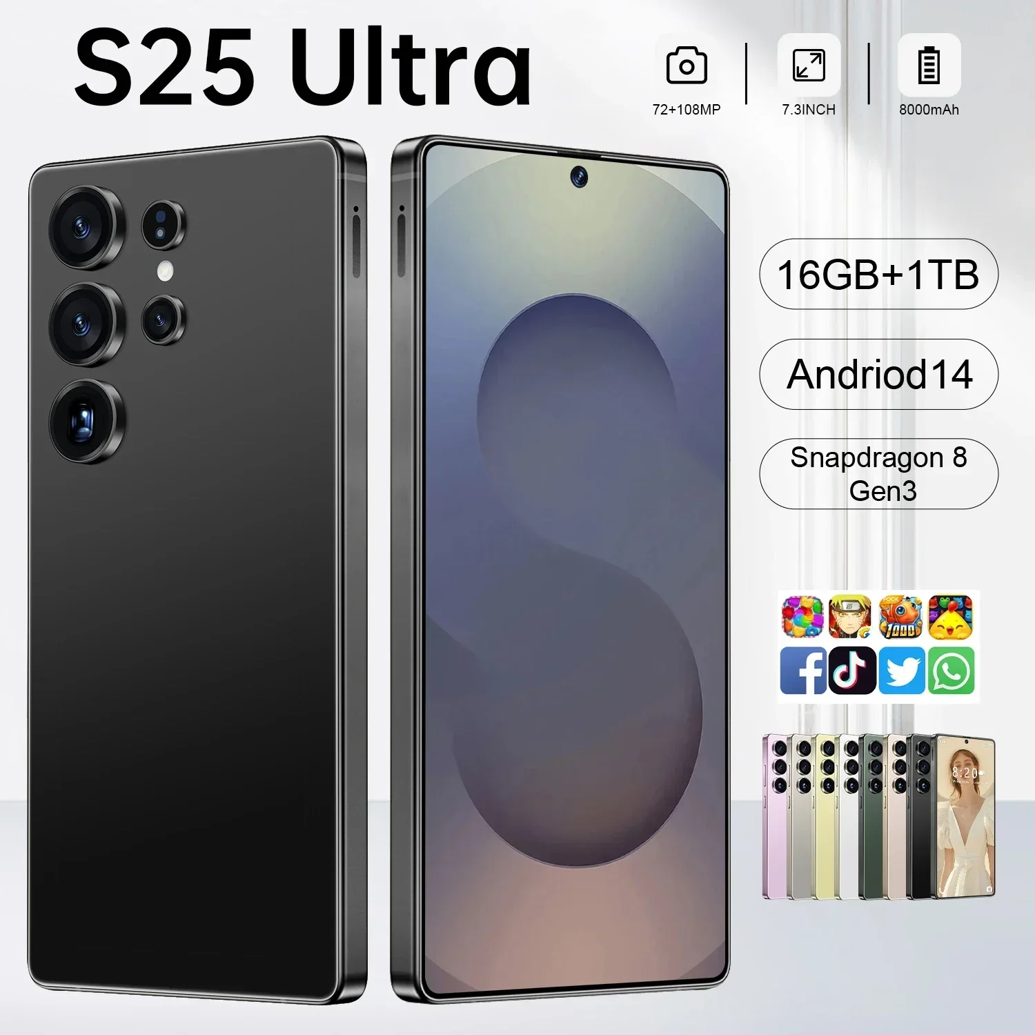

HOT 2025 new S25 Ultra original intelligent 5G dual card dual standby Android 14 system global version 8000mAh battery 22GB+2TB