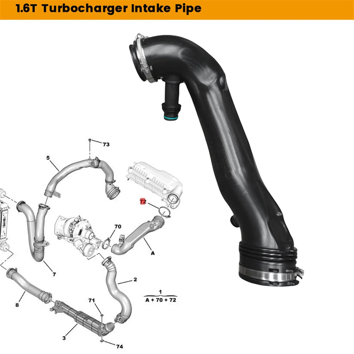 Car 1.6T Turbocharger Intake Pipe 9815284780 YL01688180 for Peugeot 4008 5008 508l Citroen C5aircross C6 AIR Intake Hose