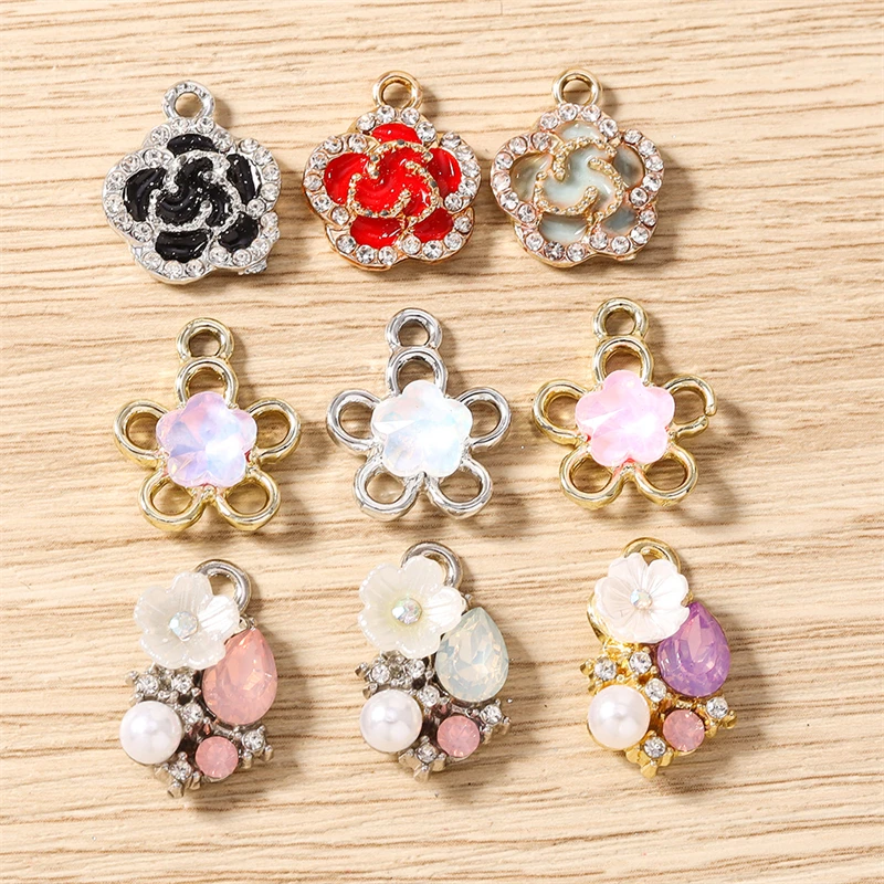 

10pcs Elegant Crystal Metal Flower Charms Pendants for Jewelry Making Drop Earrings Necklaces Bracelets DIY Crafts Accessories