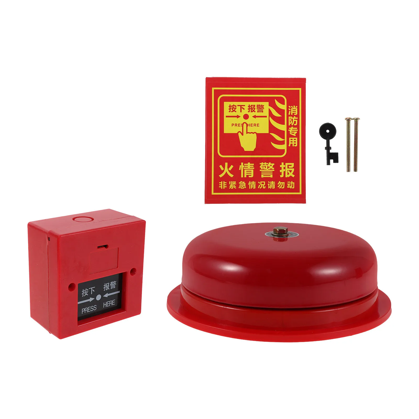 1 Set 6 Inch Red Bell Activation Button Caution Stickers Surface Mount Electric Fire Alarm Bell For Emergency Evacuation Fire