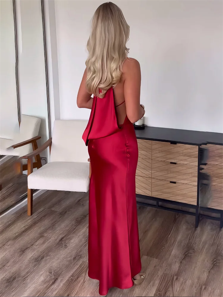 Tossy Moda Raso Primavera Abito Lungo Per Le Donne Backless Sottile Patchwork Solido Elegante Vestito Da Partito Vestiti Femminile Maxi Vestito 2026