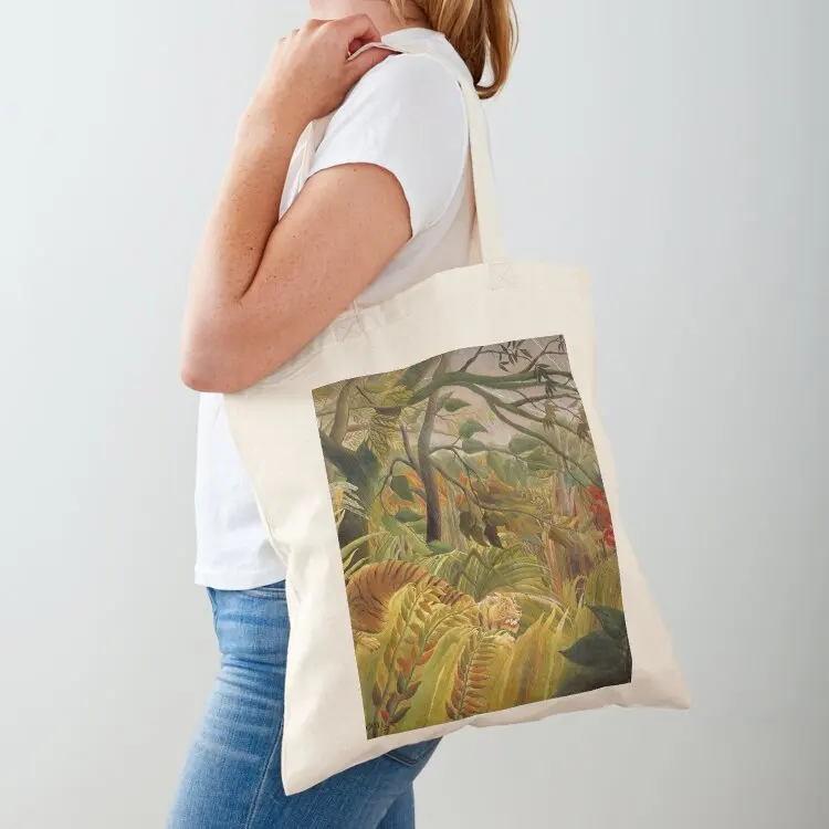 Henri Rousseau - Tiger in a Tropical Storm (1891) Tote Bag Custom bag Canvas bag for women Woman shopper canvas shopping