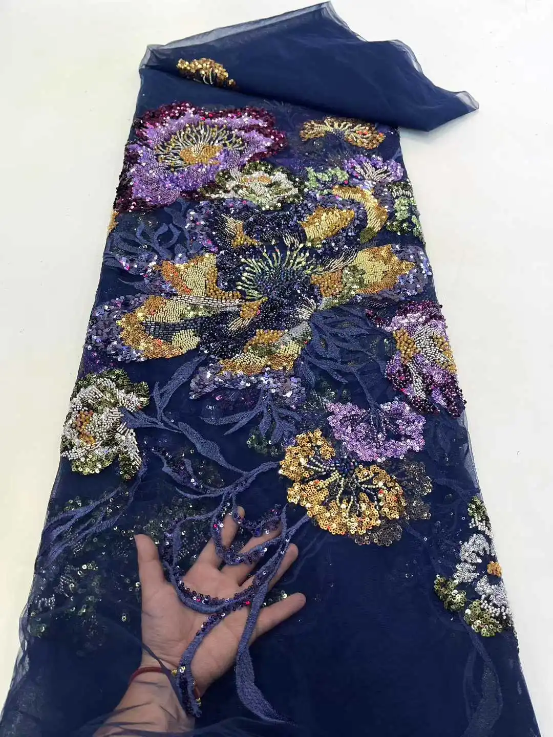 نسيج الدانتيل الأفريقي 2025 جودة عالية الفرنسية ثلاثية الأبعاد زهرة الترتر التطريز الخرز تول أقمشة الدانتيل لفستان الحفلات