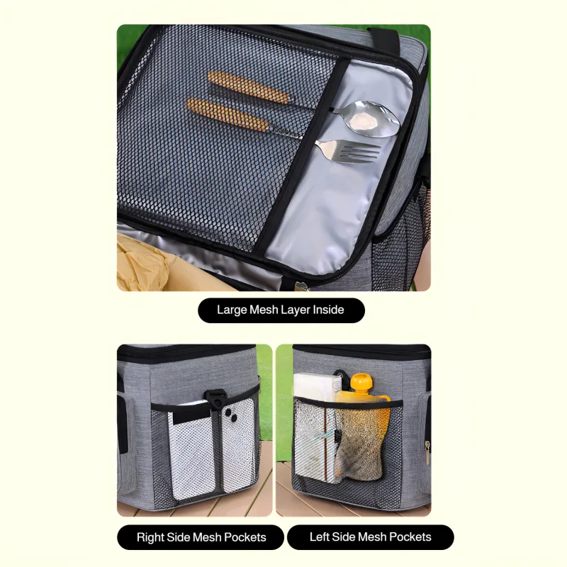 حقيبة نزهة ذات سعة كبيرة للتخييم في الهواء الطلق، حقيبة عازلة لصندوق الغداء، حقيبة ثلج للسيارة مع حقيبة يد الأرز