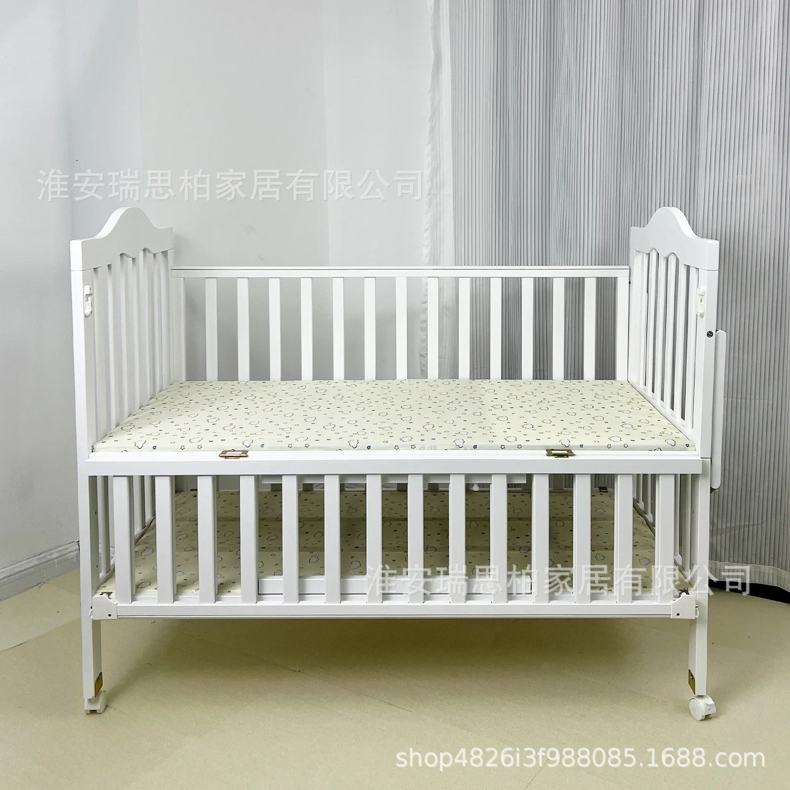 White crib Solid wood newborn home sleeping game bed