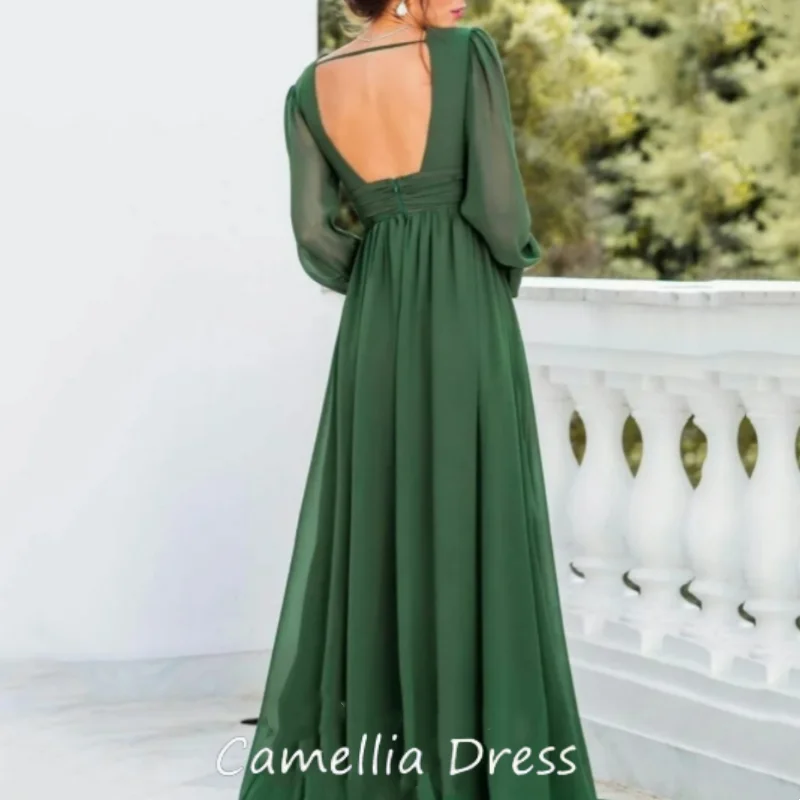 Vestido con cuello en V para mujer, manga acampanada, largo hasta el suelo, elegante, Formal, dividido