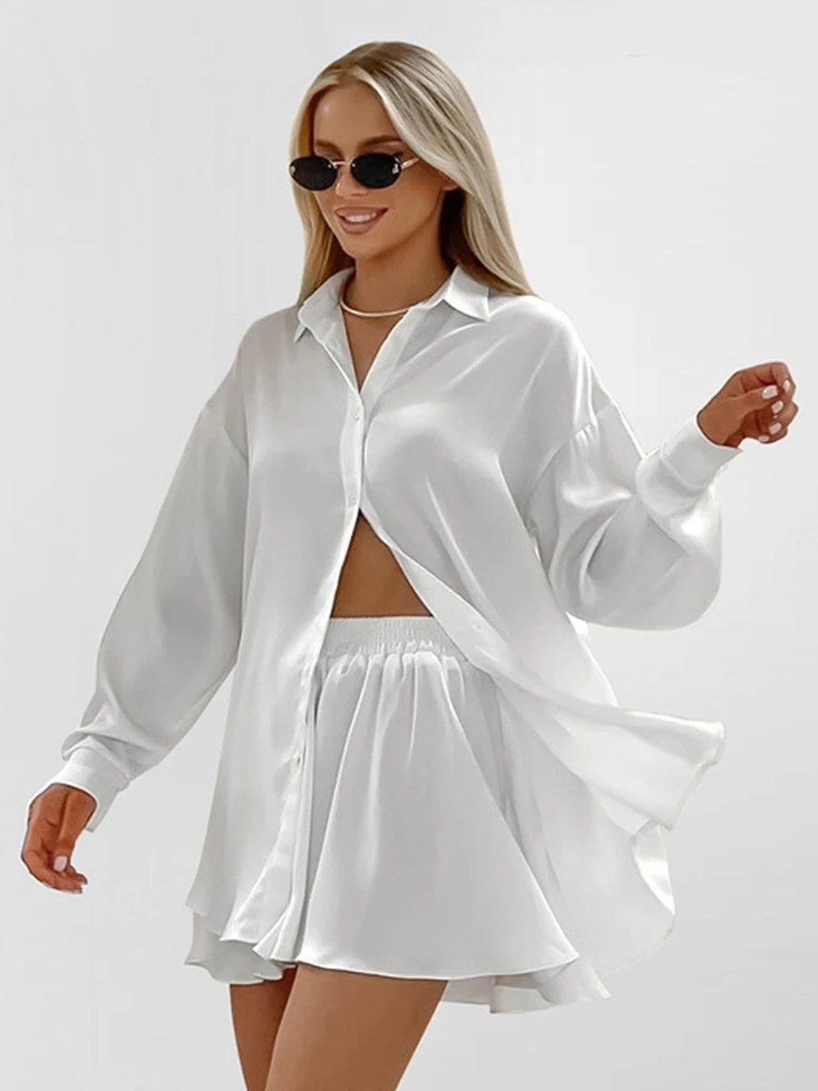 

Женский пижамный комплект Wolfeel с воротником, длинными рукавами и шортами, лето 2025, новинка, кардиган, удобная повседневная пижама, комплект для сна с шортами