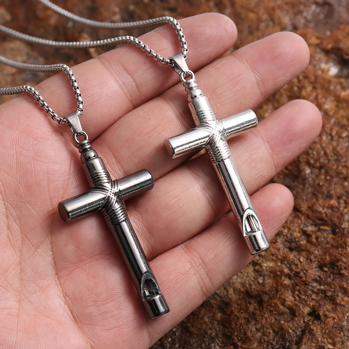 1Pc Blowable Cross Whistle Pendant Sweater Chain, K Gold Plated Unisex Retro Streetwear Necklace for Layered Sweater Outfits