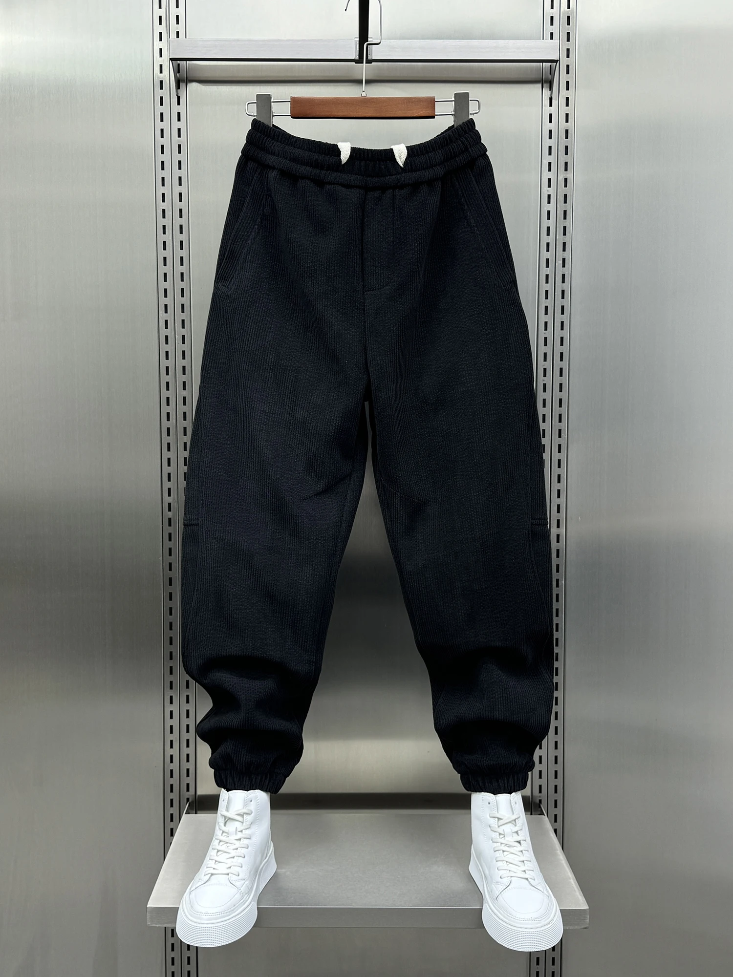 

Модные вельветовые брюки в стиле Харадзюку для мужчин, свободные, с цветными полосками, в стиле «папиных» брюк, осенне-зимняя повседневная одежда, с эластичным поясом