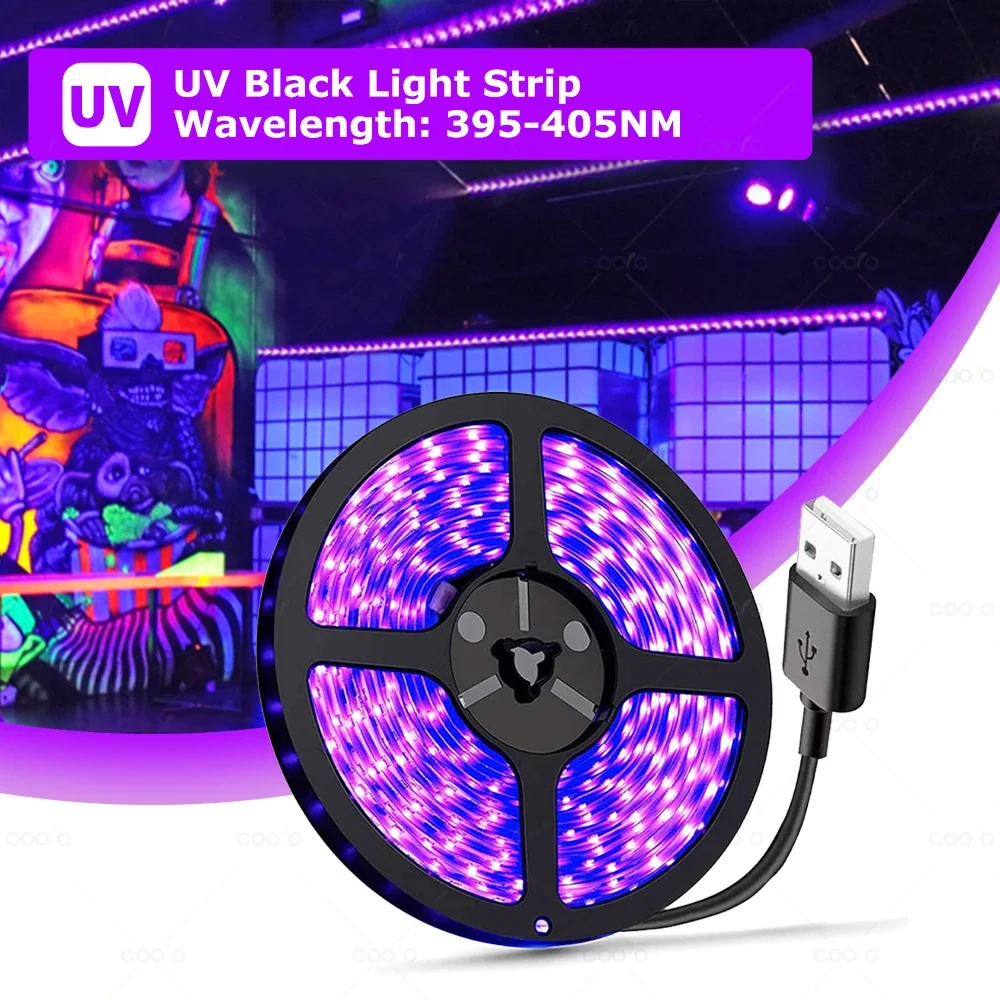 

LED Light Strip Flexible LED Strip Light Ultraviolet UV Lamp 395-405nm Black Light 2835 SMD DC5V LED Ribbon For Glow Party Argb