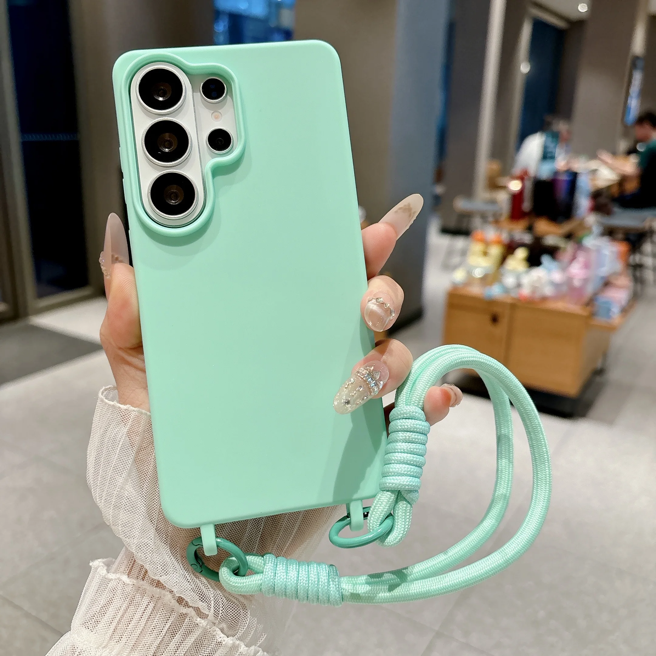Funda de silicona mate portátil con cordón de mano en colores pastel para Samsung Galaxy S26 S25 S24 S23 S22 S21 S20 Ultra Plus