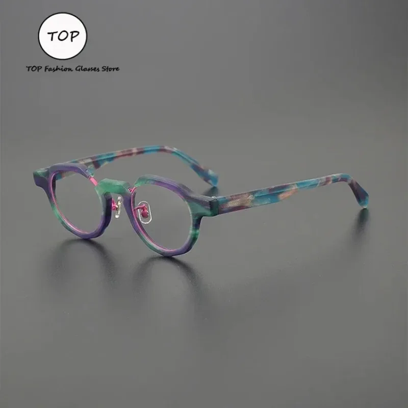 

Handmade Plate Fashion Men's Glasses Frame Women's Round Color Matching Large Frame with Myopia Anti-blue Optical Glasses