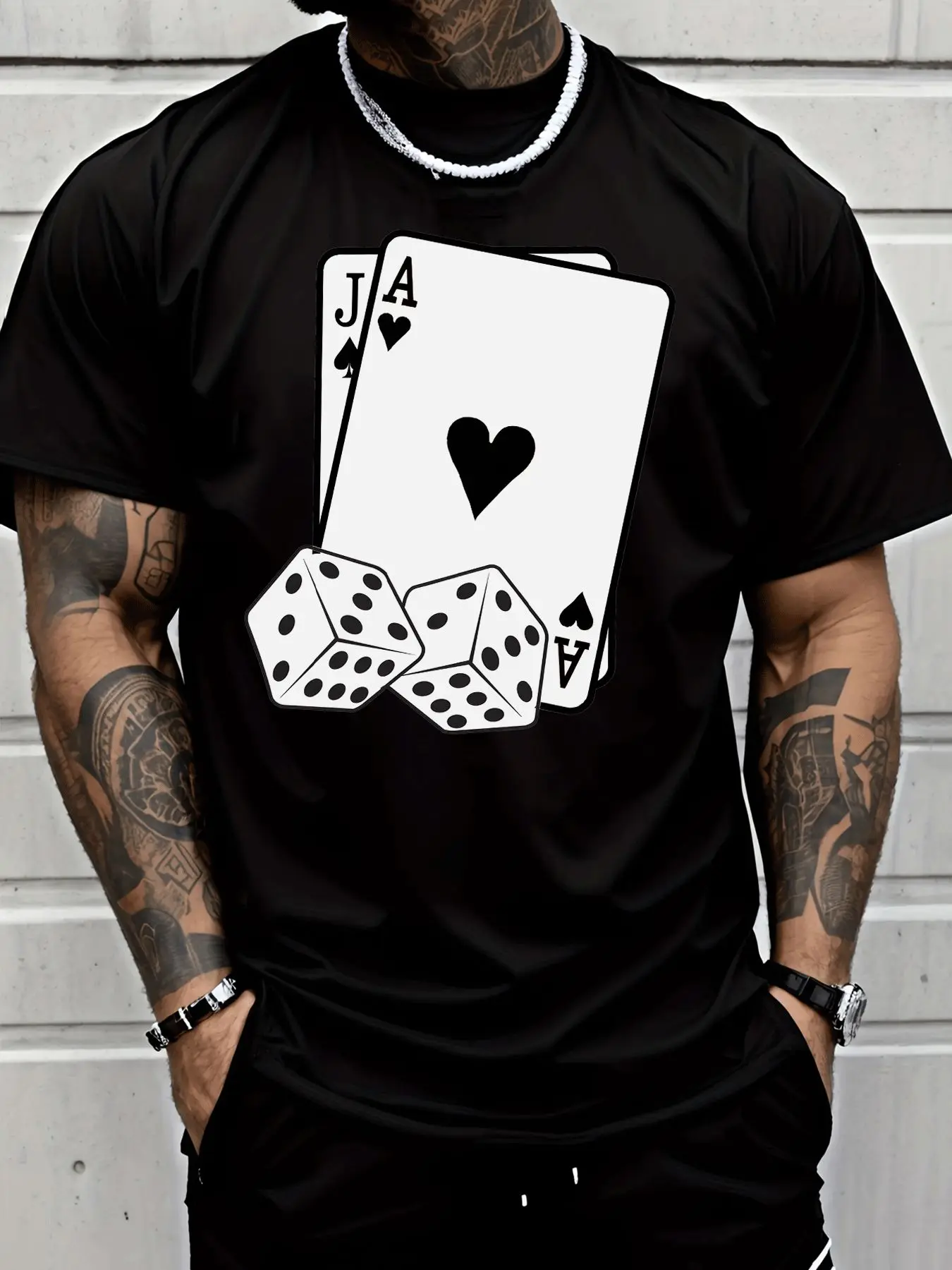 Blue Mens Summer Tee Poker Card Ace Jack Dice Print Short Sleeve Casual Top For Casino Gambler Male Soft Daily Street Wear