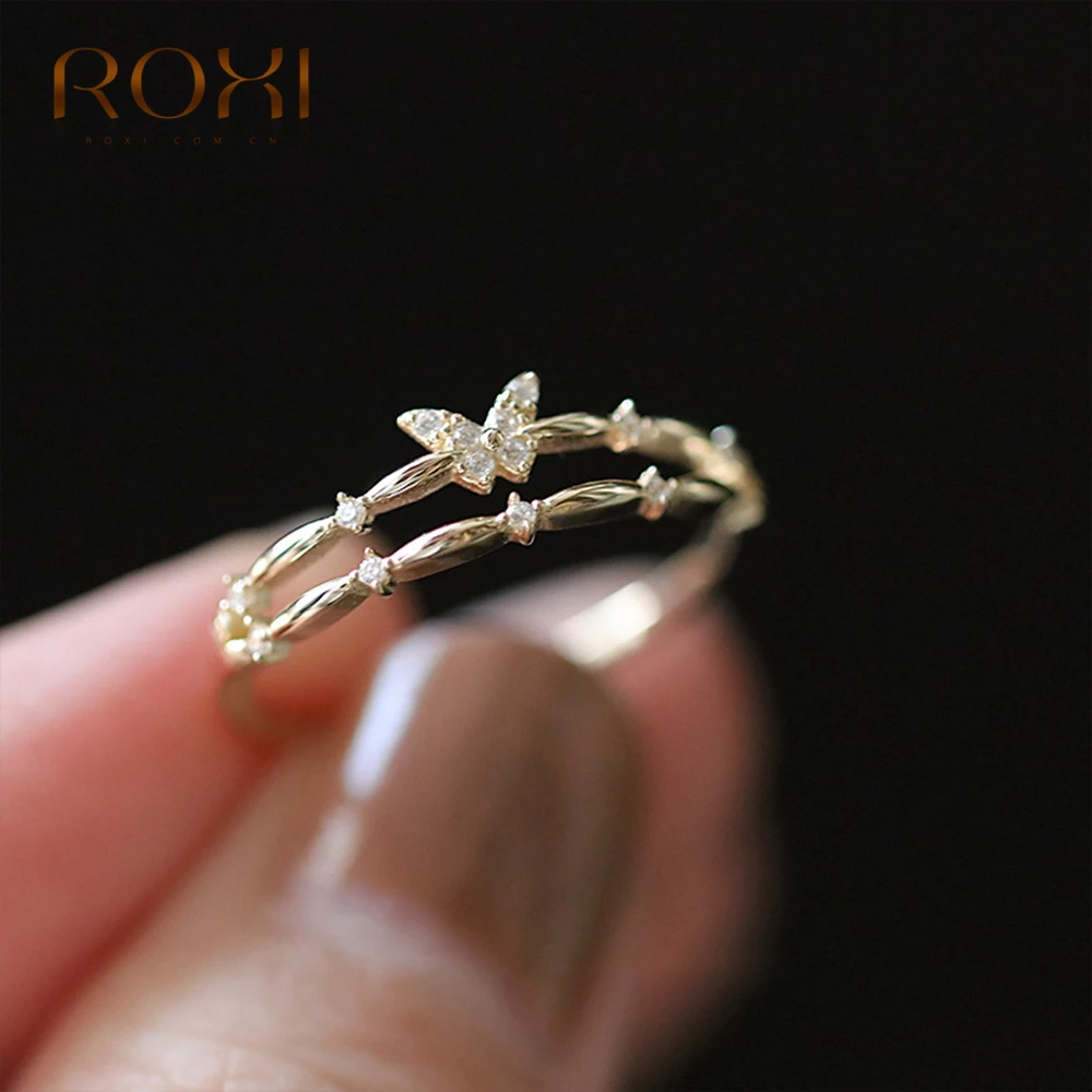 ROXI 925 Sterling Silver Double layer Butterfly Crystal Rings For Women Girls Shiny Zircon Wedding Statement Jewelry anillos