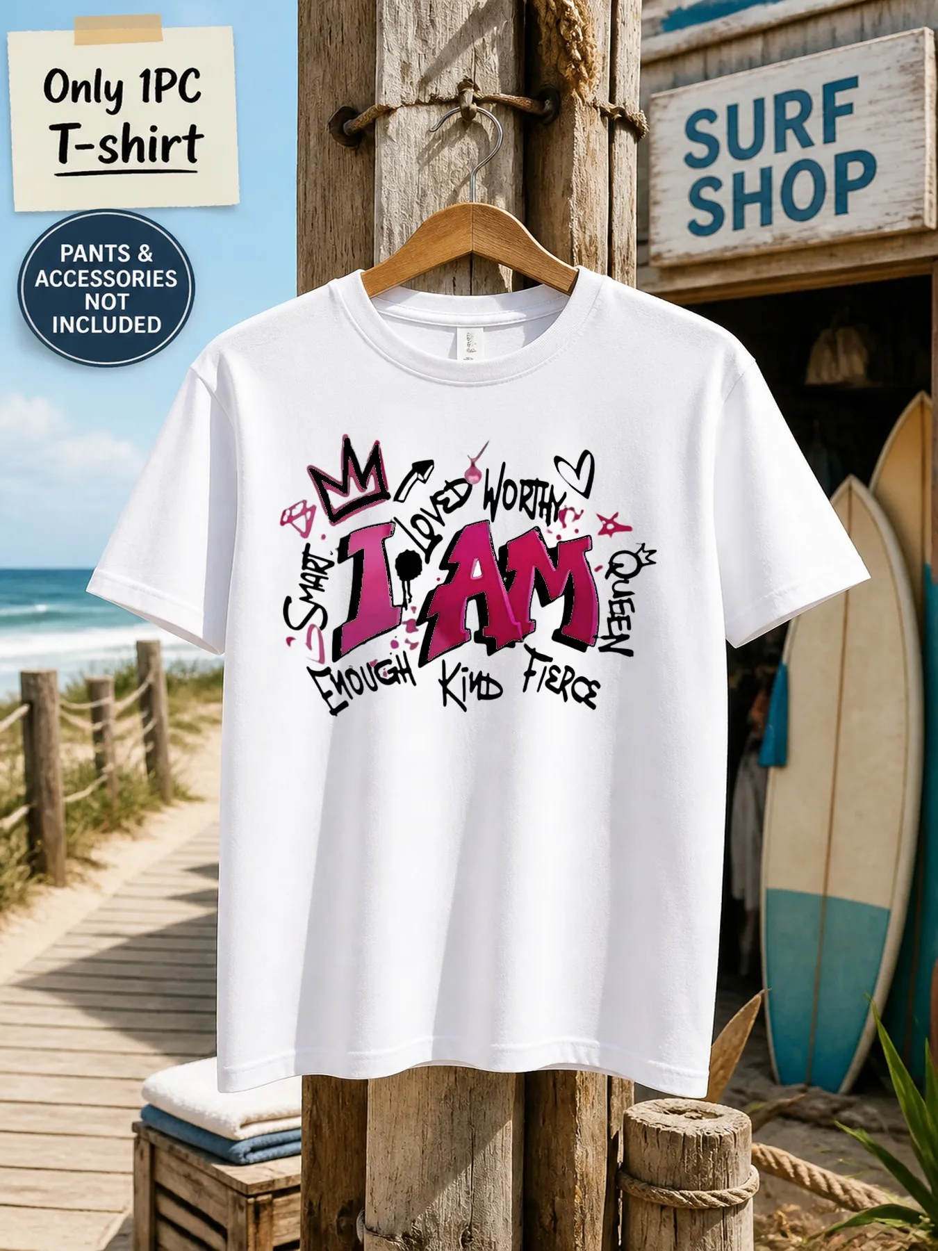 1pc Men'S Graphic T-Shirt I Am Enough Loved Worthy Smart Kind Fierce Short Sleeve Crew Neck