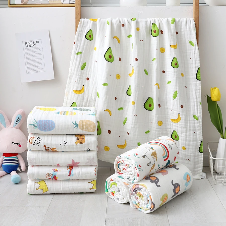 Baby Bath Towel Newborn Bathrobe Cotton Swaddle Blanket for Boy Girl 4-Layer Gauze Infant Washcloth Children's Blanket