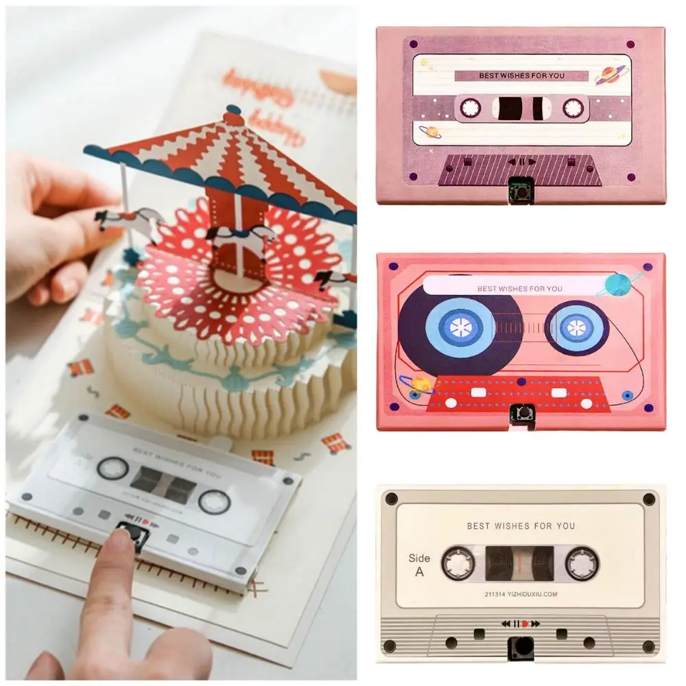 60 Seconds Recordable Greeting Card DIY Blessing Cassette Tape Greeting Cards Musical Audio Personalized Congratulation Cards
