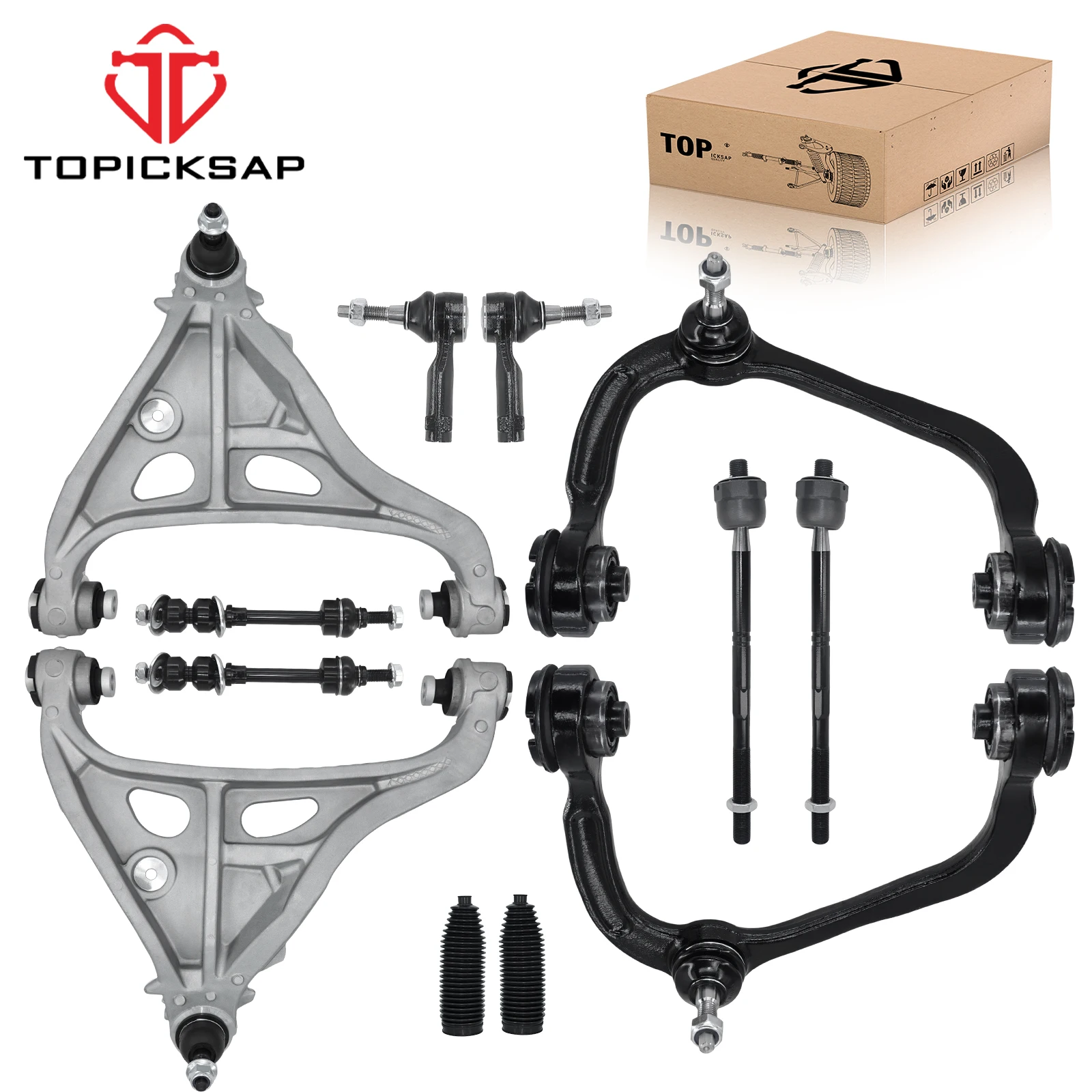 TOPICKSAP 12Pcs Front Lower Control Arm w/Ball Joint Tie Rod Boot & Sway Bar Link for Ford F-150/Lincoln Navigator 2005-2008