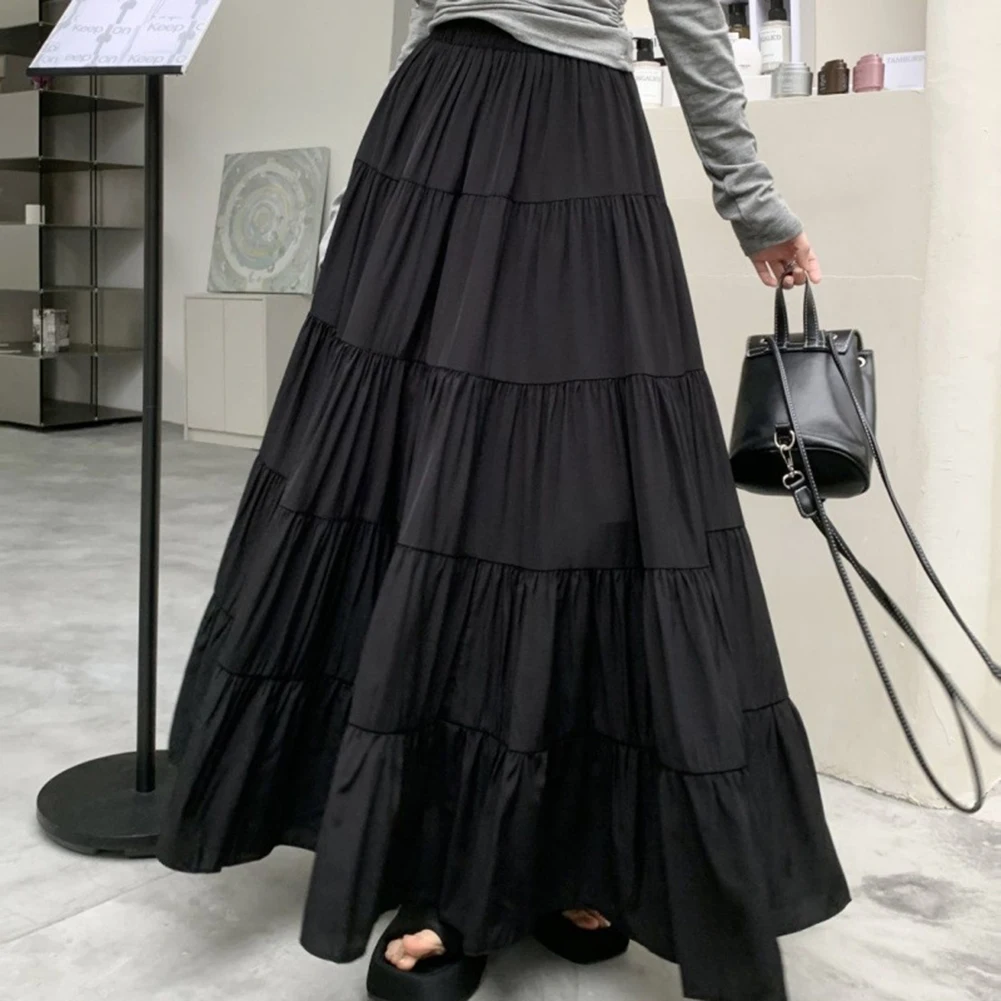 

Casual Women Skirt Vintage Long Skirt Black High Waist Skirt Brand New Item Polyester Fabric For Casual Outings