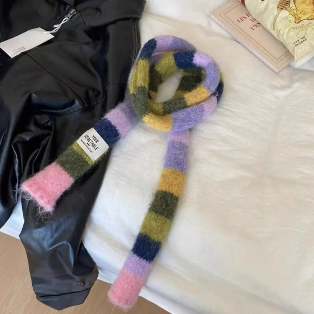 Sciarpa a righe stile Harajuku Y2K Collocazione Accessori di abbigliamento Sciarpe lunghe strette color arcobaleno Accessori per sciarpe Dolce fresco