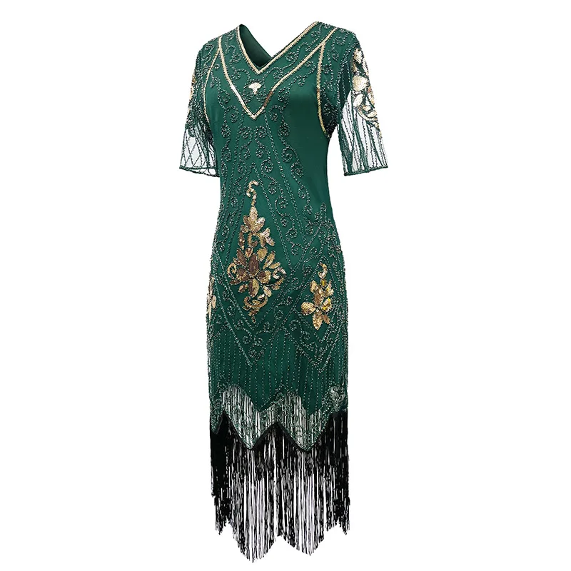 Vintage Sequined Gatsby Ball Fringed  Dinner Party Dress Plus Size Sexy Dress Cosplay Show