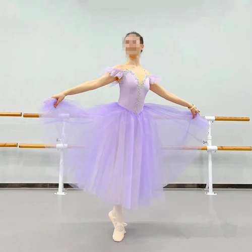 Vestido largo de Ballet profesional para niñas y mujeres, tutú de Ballet romántico de Giselle púrpura, disfraces de bailarina, ropa de rendimiento de hadas para niños