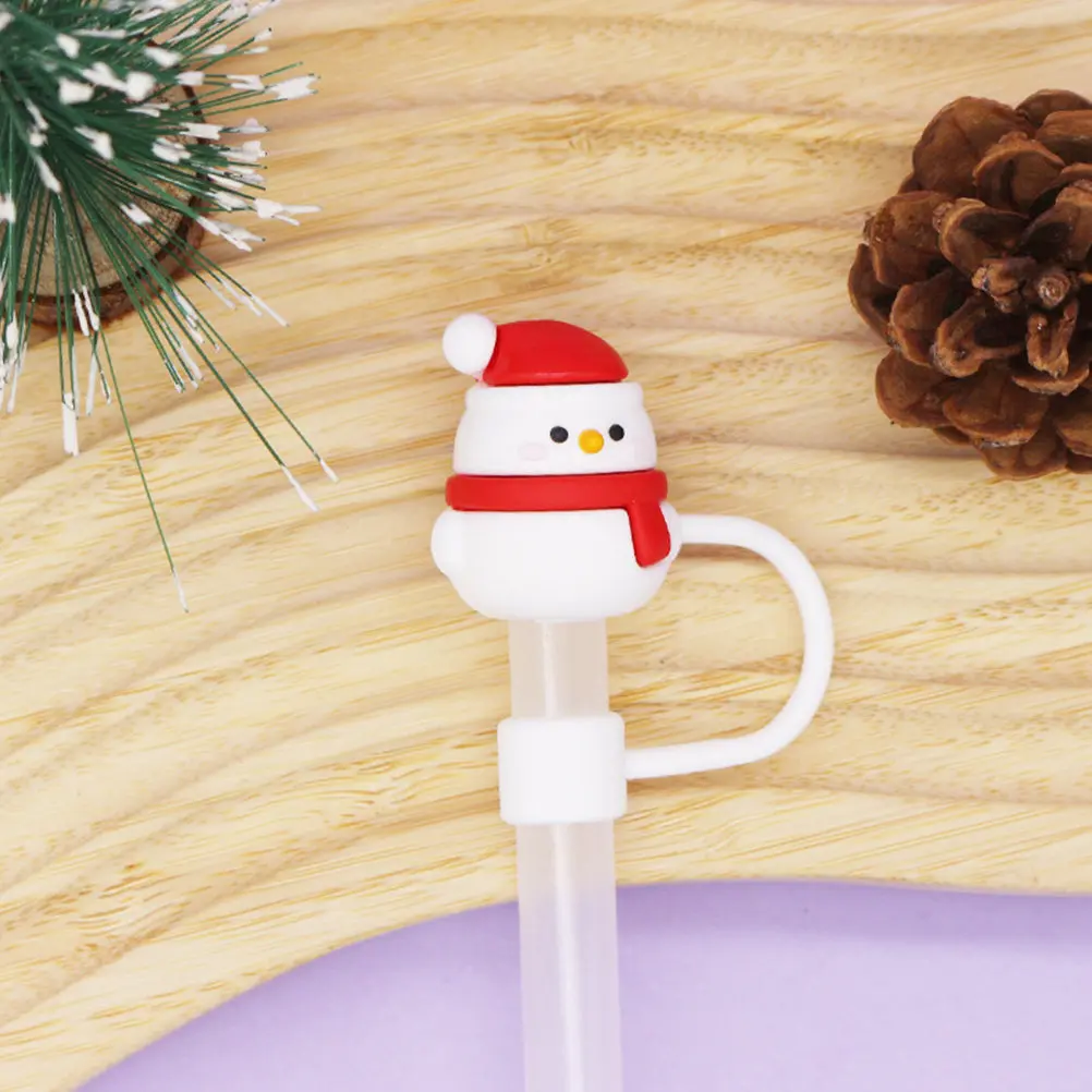6Pcs Christmas Straw Caps Silicone Reusable Airtight Splashing Proof Straw Toppers for Tumblers Outdoor Picnic Party Decor