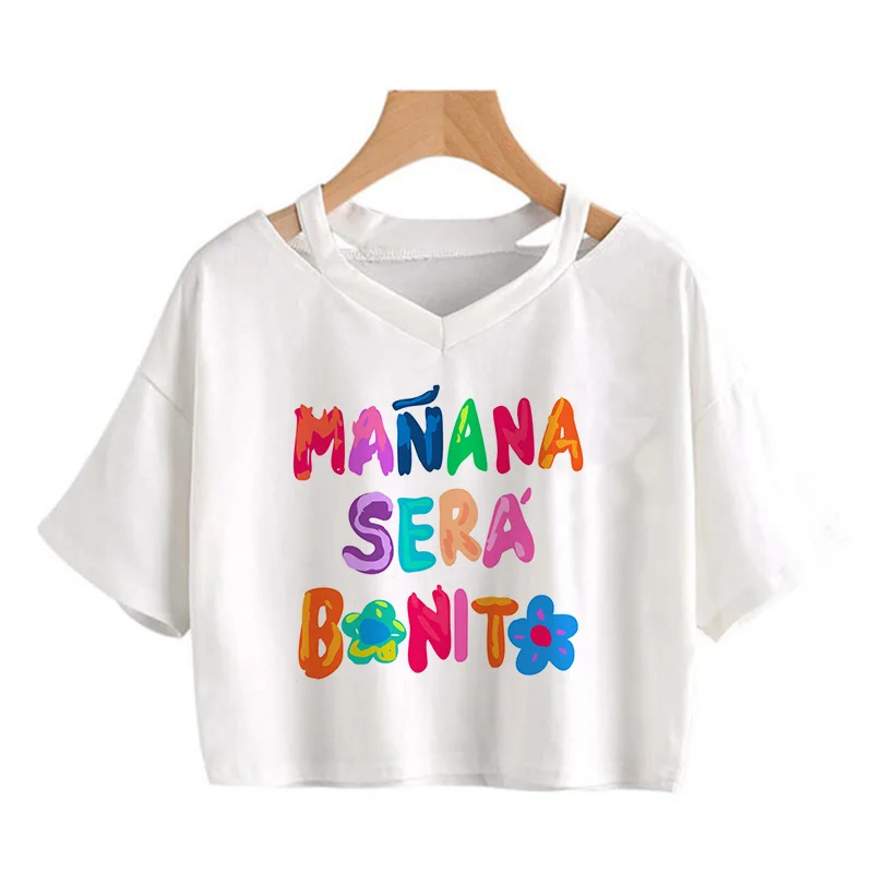 Hip Hop Karol G Heart Crop Tops Women Manana Sera Bonito Cropped Tshirt Tomorrow Will Be Nice T-shirt Funny Y2k TShirt Female