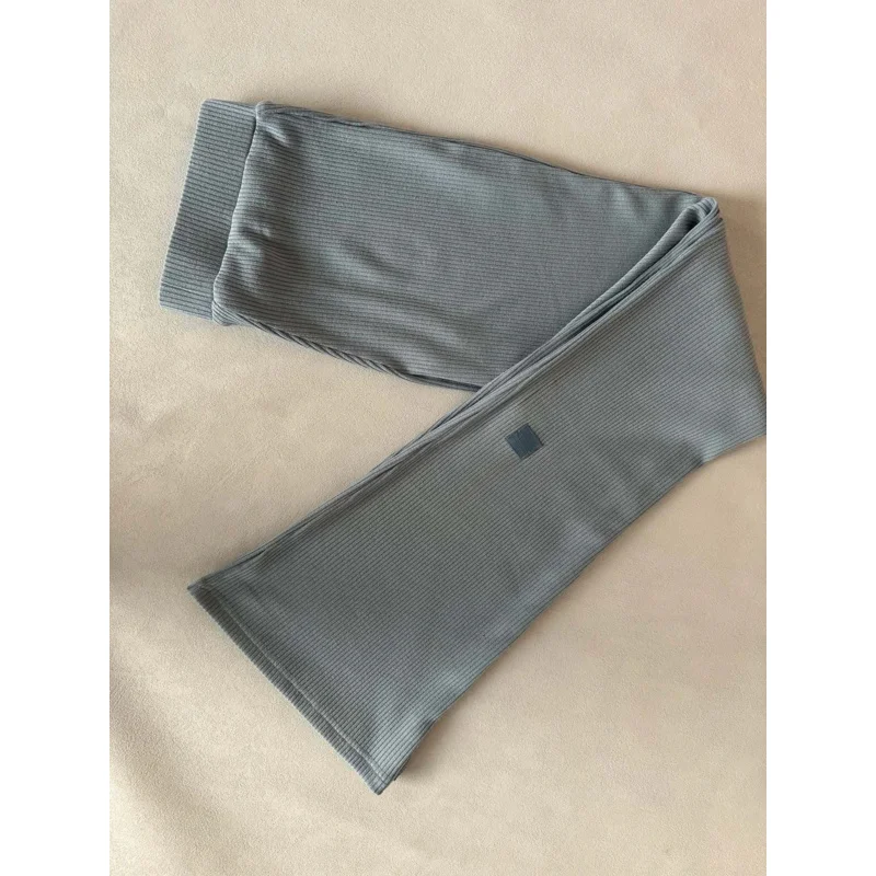 Women Knit Flared Pants Solid Color Small Logo High Waist Slim Fit Wide Leg Trousers Casual Sport Office Commuting Stretch Pants