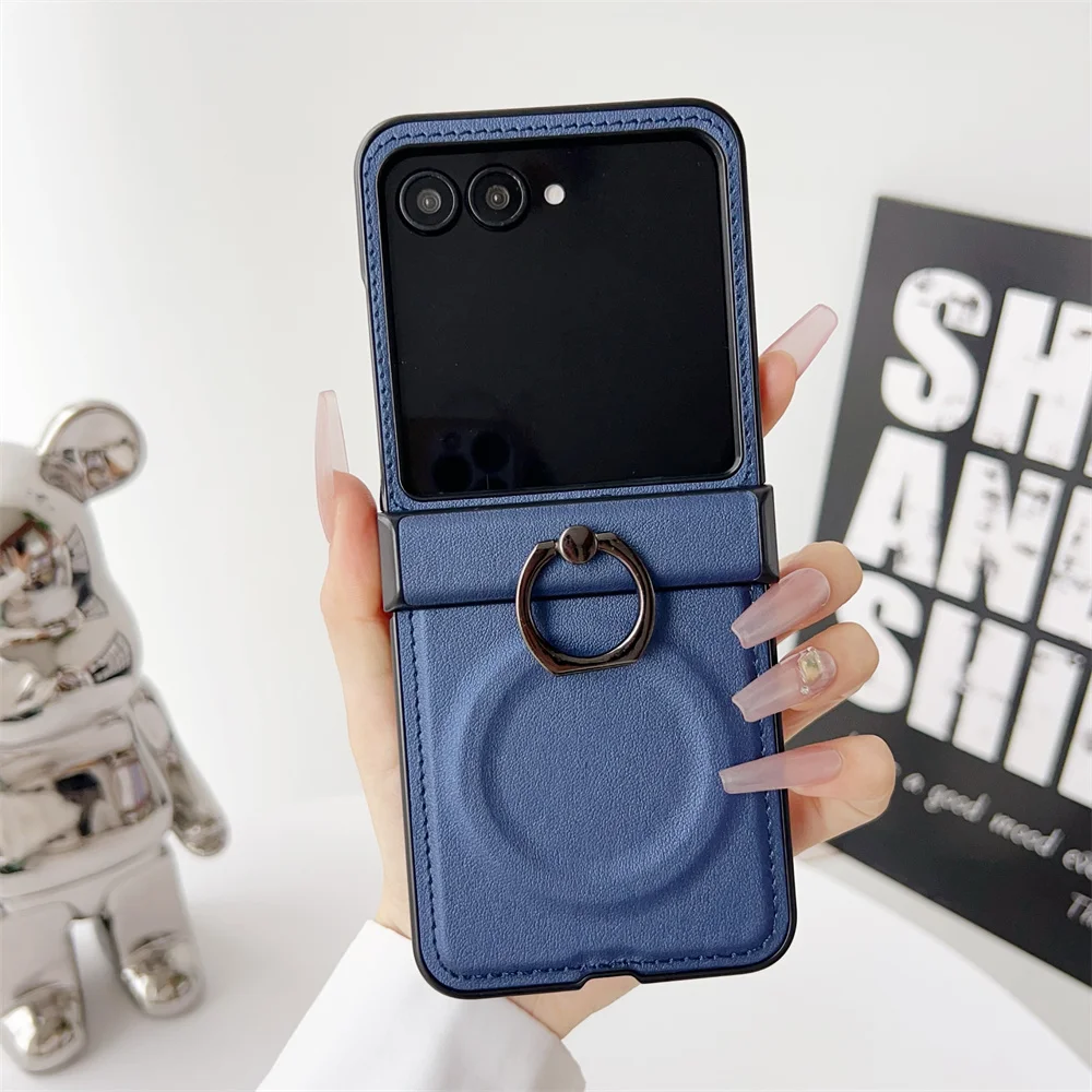 Funda de teléfono de cuero magnética para carga inalámbrica, funda protectora con bisagra de anillo para Motorola Razr 50 40 Ultra Mooto Razr 50