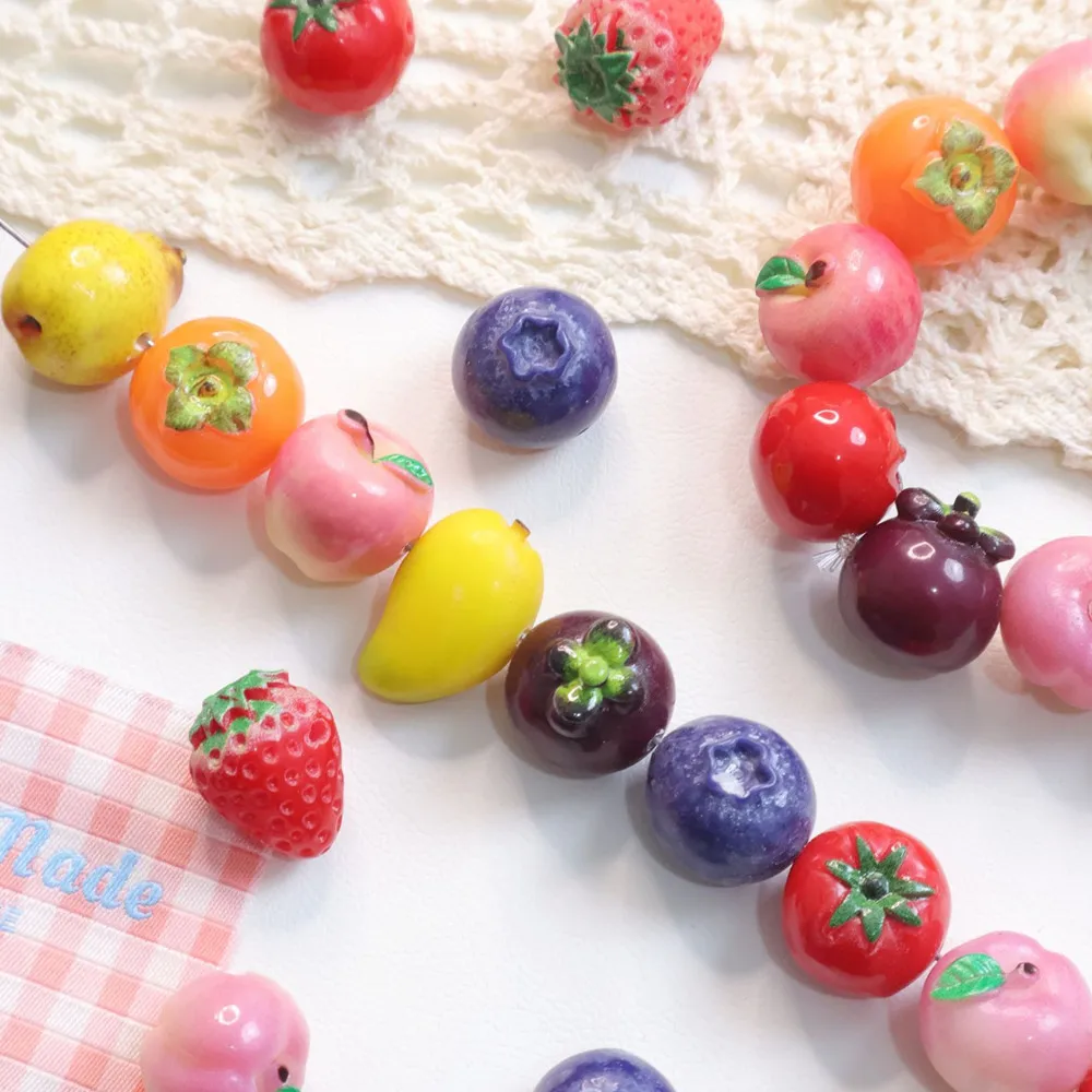 5/10pcs Acrylic 3D Fruit Loose Beads Resin Strawberry Apple Lemon Spacer Bead Charms for DIY Jewelry Making Necklace Accessories