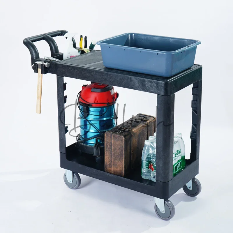 Double-layer hand-pushed two-layer flat truck laboratory truck distribution sorting materials durable thickened truck