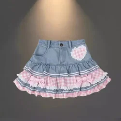 Preppy Style Lolita Kawaii Skirts Japanese Sweet Mini Women Harajuku Cute Ball Gown Denim Skater High Waist Lace Cake Skirts