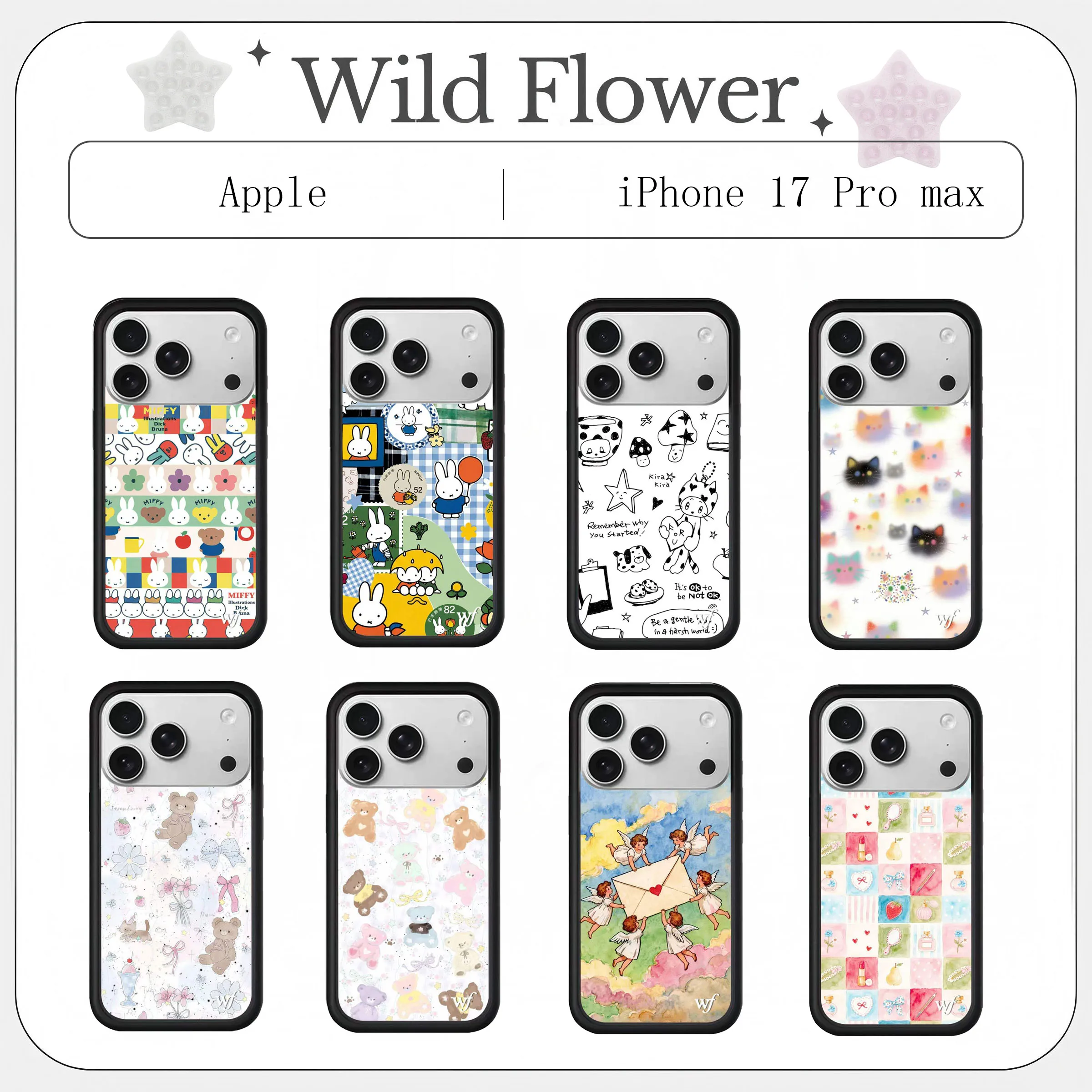 New Wildflower miffy Strawberry Phone Case for iPhone 17 Pro Max 12 13 14 15 16 Plus 17 Air 16 17 Cover 3D WF Shockproof Cover