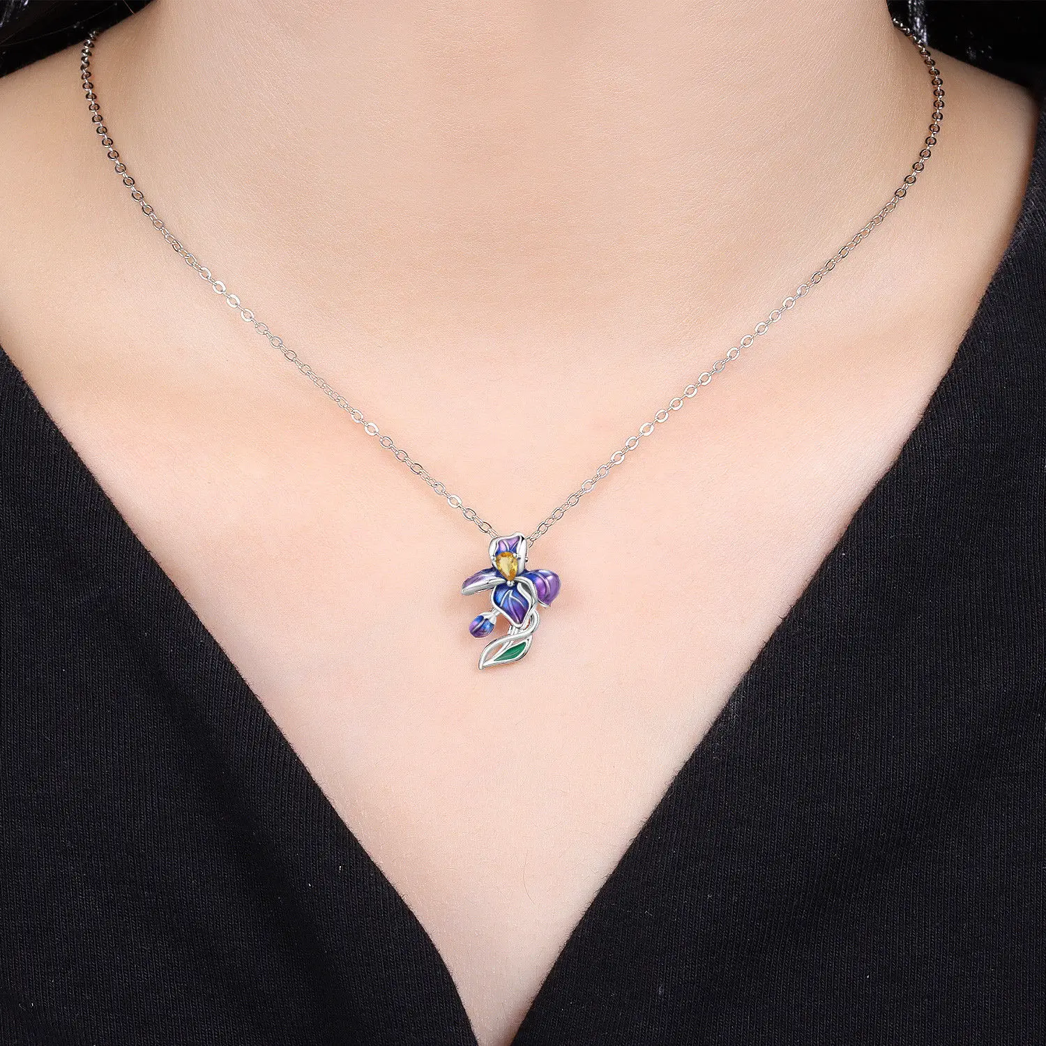 PANPOKI 925 فضة الأزرق الأرجواني القزحية زهرة الخرز المعلقات الأصلية سوار حلية مجوهرات حفلة لتقوم بها بنفسك الهدايا العصرية #5