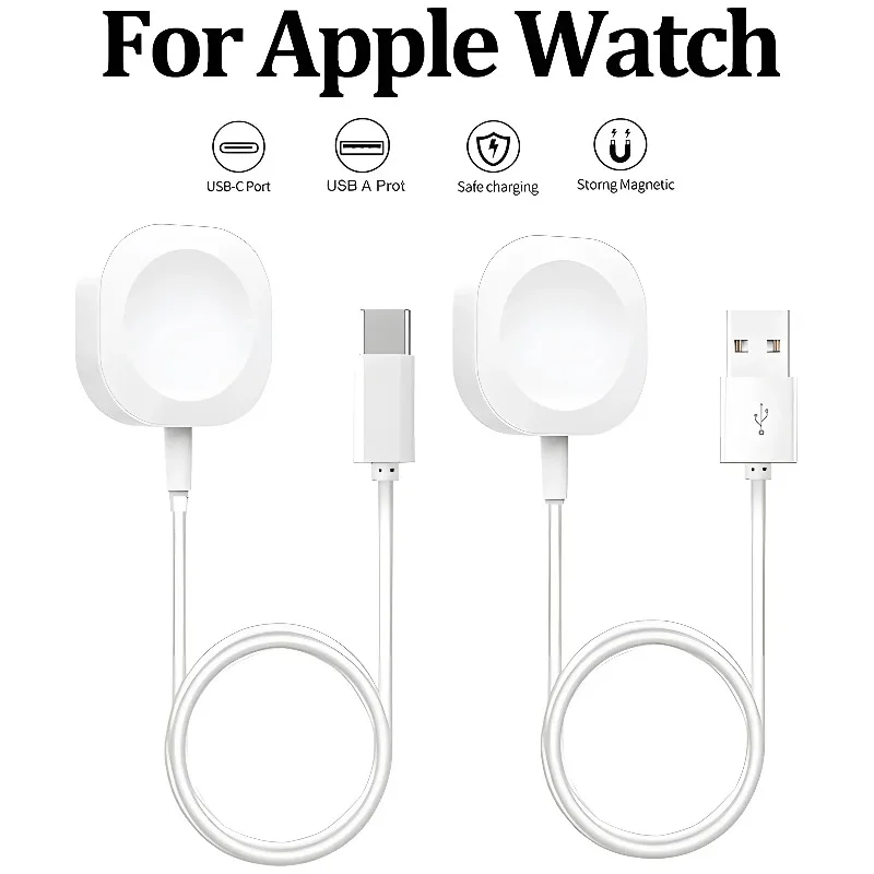 2025 Magnetic Wireless USB A Fast Charger For Apple Watch Ultra Series 9 8 7 6 SE Type C Charging Cable For iWatch Series 5 3 2
