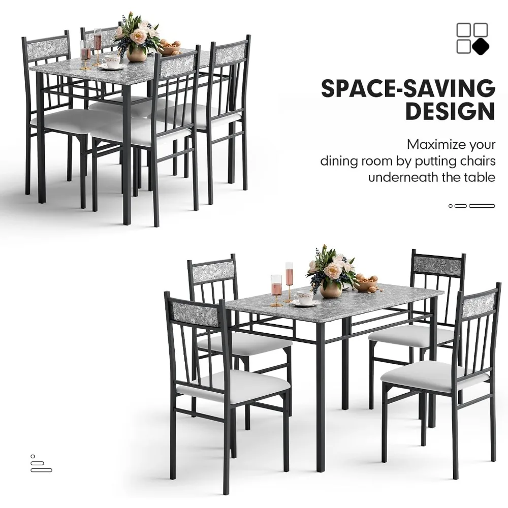طقم طاولة طعام مكون من 5 قطع مكون من 4 قطع، طاولة مطبخ وكراسي من الرخام الصناعي، طقم من 4 قطع، طاولة غرفة طعام مستطيلة عتيقة مع #6