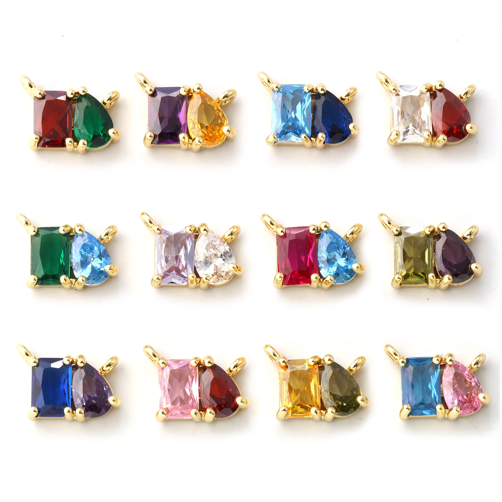 1 PC Brass & Cubic Zirconia Birthstone 12 Months Connectors Charms Pendants 18K Gold Plated Drop  Charms DIY Necklace 10mm x 8mm