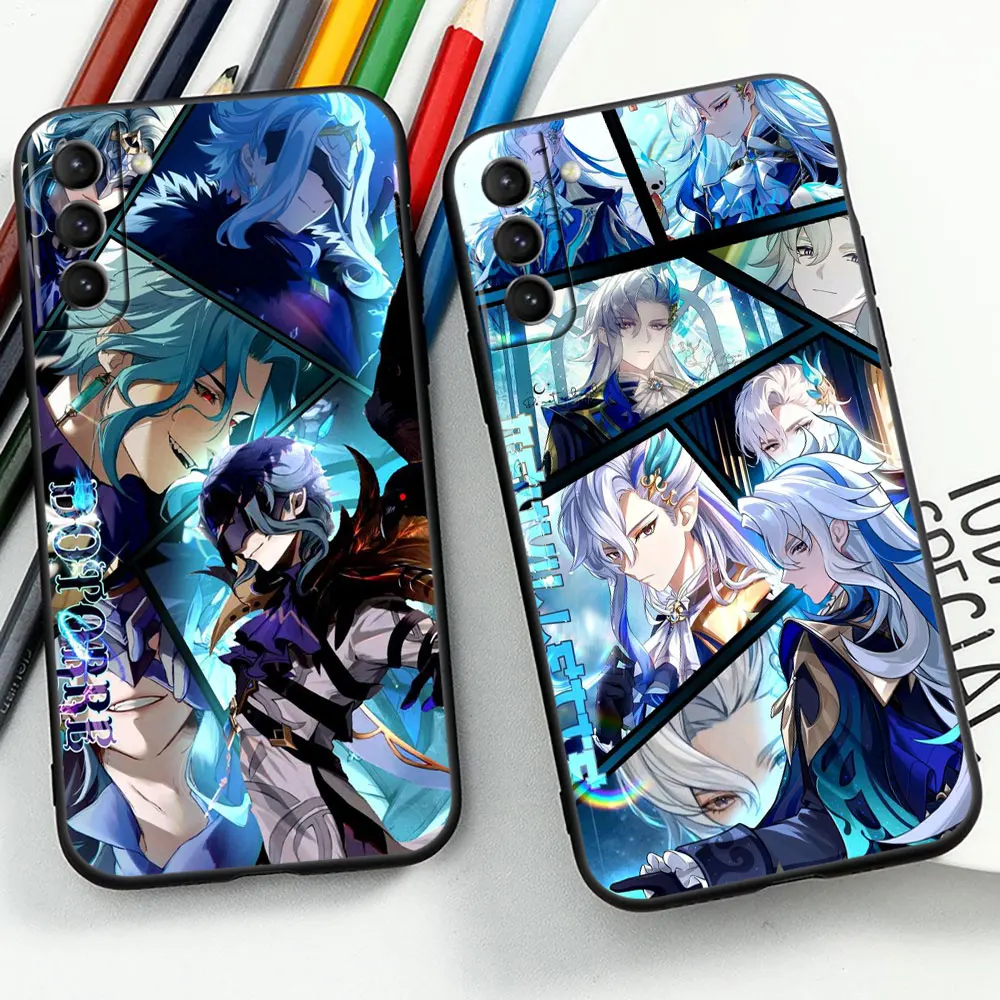 Casing ponsel Anime benturan Genshin untuk Samsung Galaxy S24 S23 S22 S21 S20 Ulus Fe S10 S9 S8 Plus 5G sampul silikon lunak hitam