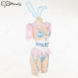 Meowcos Bunny Girl Sexy Lingerie Set Ruffled Bunny Outfit Bunny Lingerie with Gloves and Headdress