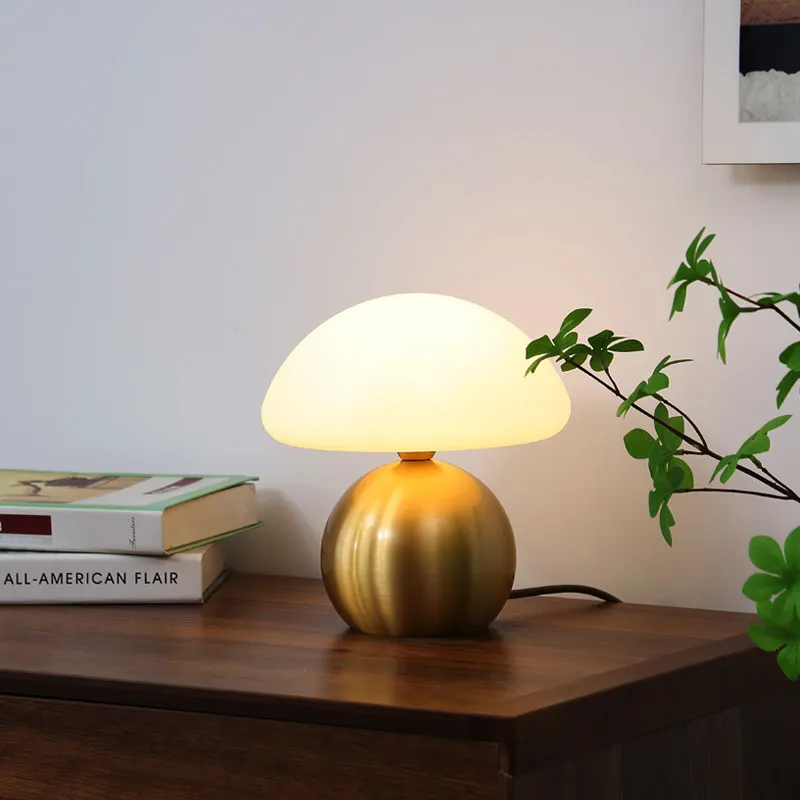 

Full Copper Eye Protection Mushroom Night Table Lamp LED Bedroom Living Room Study Restaurant Atmosphere Decoration Desk Light