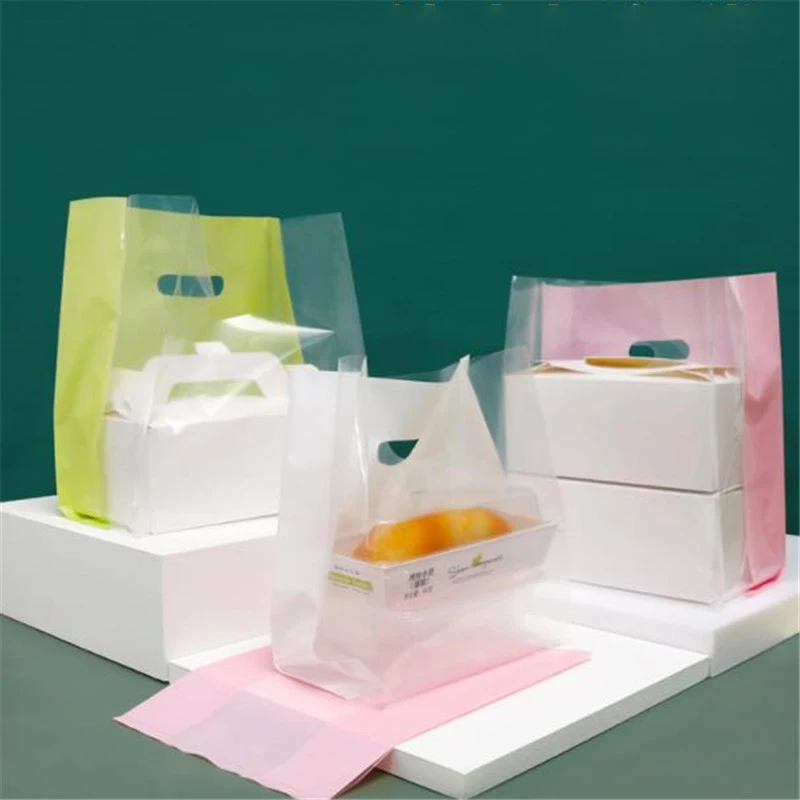50Pcs/lot Transparent Plastic Gift Bag With Handle Christmas Wedding Party Gift Bag Candy Cake Baking Packaging Bag