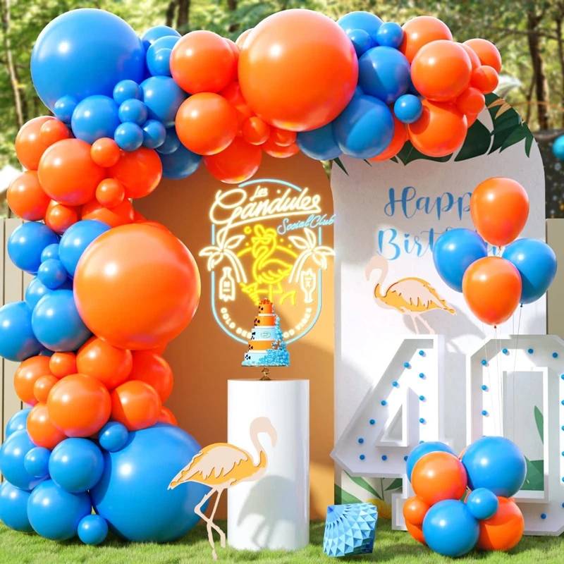 103Pcs Different Sizes Blue Orange Latex Balloon Garland Arch Kit for Birthday Graduation Space Themed Party Decoration