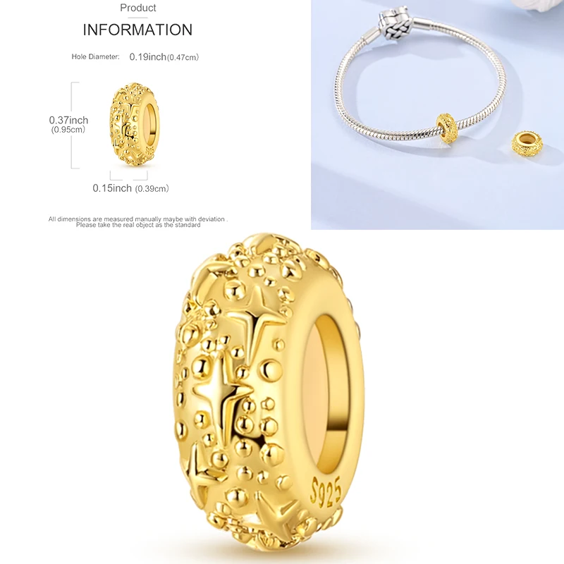 925 Sterling Silber Sonne Sternenhimmel Charms Serie Gold Sonne Sterne Mond Anhänger Passend für Armband DIY Schmuck Original Mode für Frauen – Detail 16