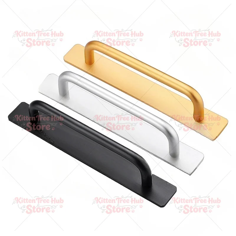 No-Drill Adhesive Cabinet Handles Black Self-Stick Drawer Pulls for Kitchen/Bathroom, Push-Pull Helper