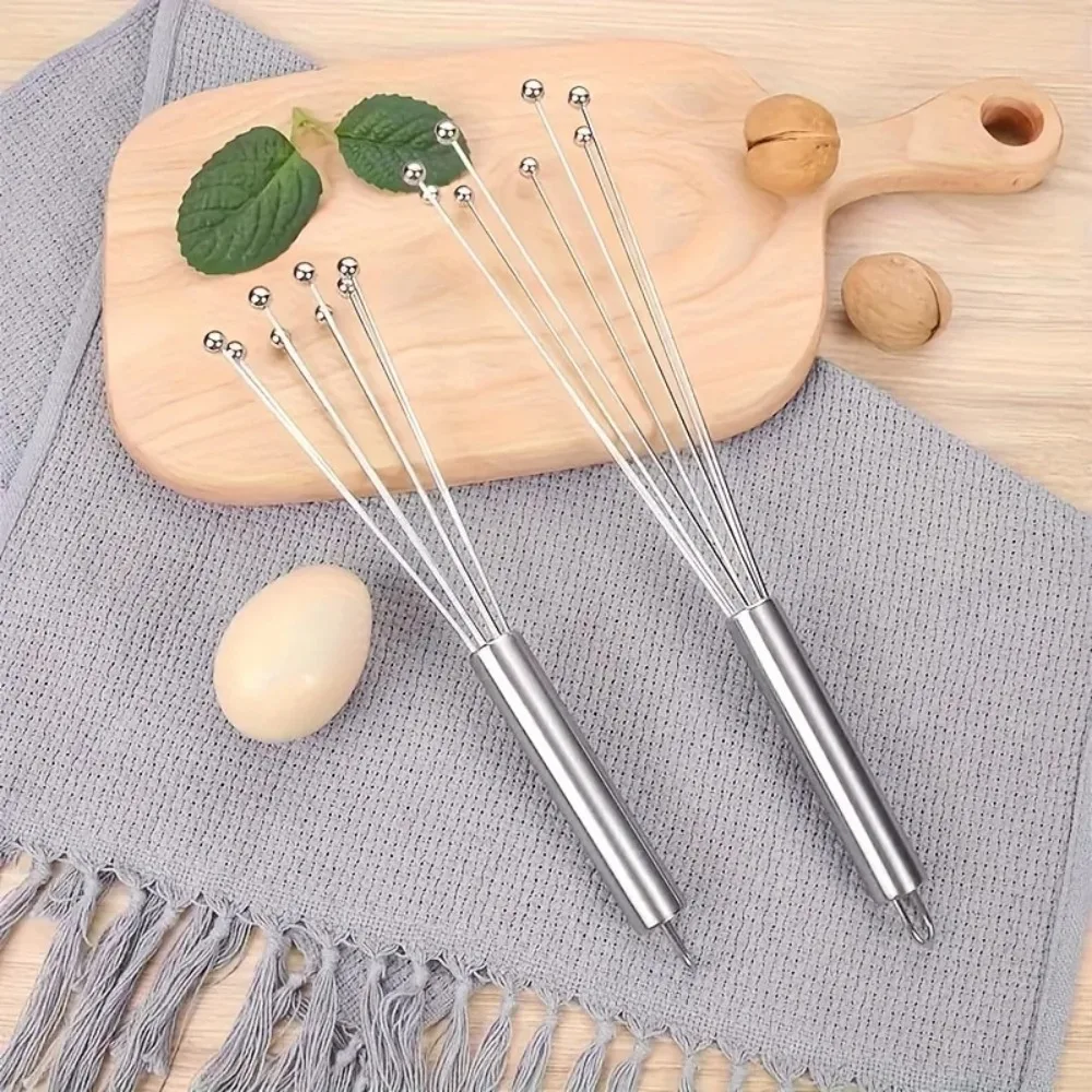 1pc Stainless Steel Manual Egg Mixing Ball Whisk Hand Held Egg Beater Stirring Tool for Baking Cooking Household Kitchen Prep
