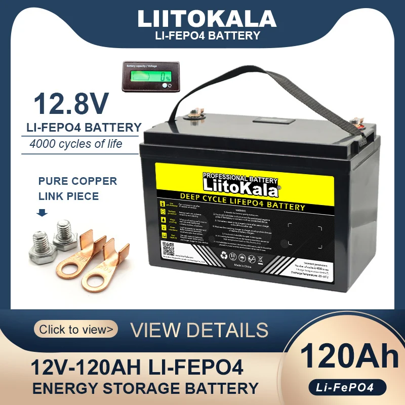 New 12.8V 120AH LiFePO4 Battery 12v Lithium Iron Phosphate Cycles inverter Car lighter Batteries 14.6V duty-free