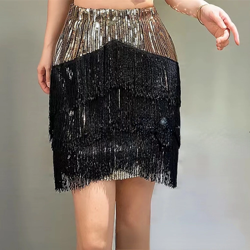 

beade work gold skirts women tassels skirts women sequined fringed skirts