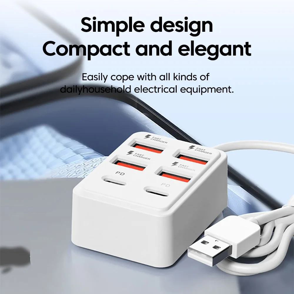 Multi Port USB Charger 4/6 Ports PD Type C Fast Charging Station USB Hub Power Socket Adapter For iPhone Samsung Xiaomi Tablet