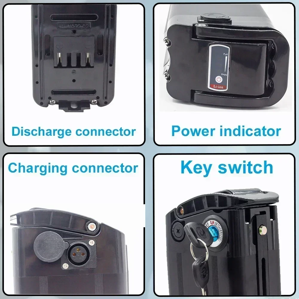 Bicycle Battery Pack 500W 36V 20AH 1000W 48V 36V 24V Silver Fish Lithium Batterie 18650 21700 bicycle Bateria